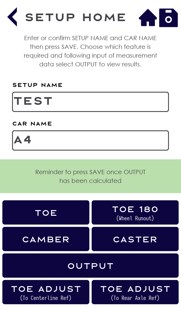 RACECUBE set-up app home screen