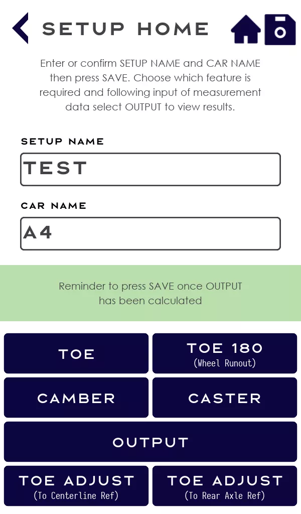RACECUBE set-up app home screen